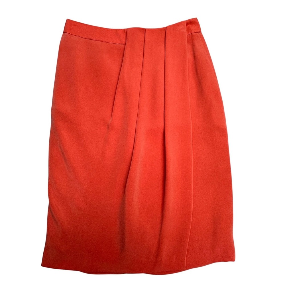 Lafayette 148 New York Skirt Womens 0 Orange Silk Pleated Pencil Knee Length